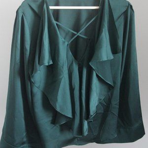 Chelsea28 Emerald green silk bell-sleeved top
